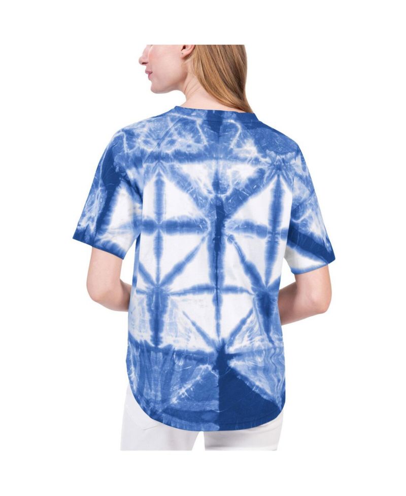 Women's Royal Philadelphia 76ers Tournament Raglan Oversized Tie-Dye V-Neck T-shirt