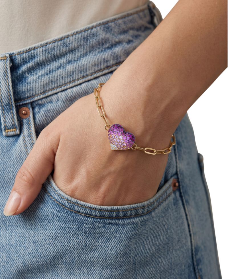 Strawberry Ombr&eacute; Sapphire Heart (1-3/8 ct. t.w.) & Vanilla Sapphire Bracelet in 14k Honey Gold