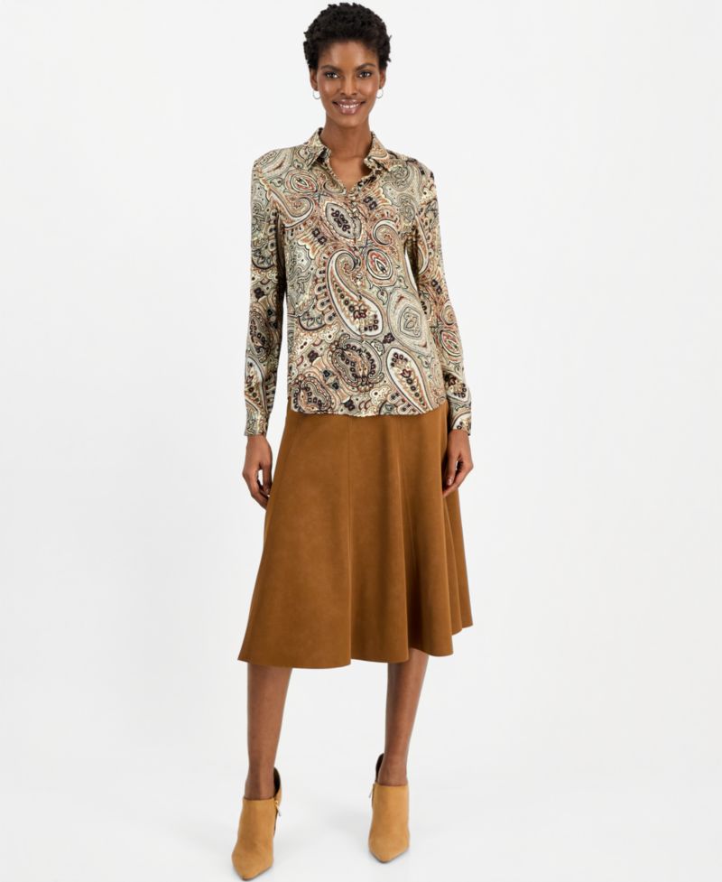 Women's Pria Silk-Blend Long-Sleeve Collared Blouse