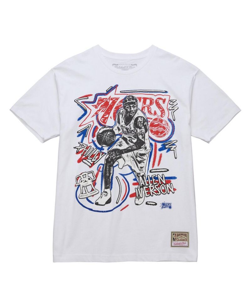 Men's Allen Iverson White Philadelphia 76ers Hardwood Classics Chalked Up T-Shirt
