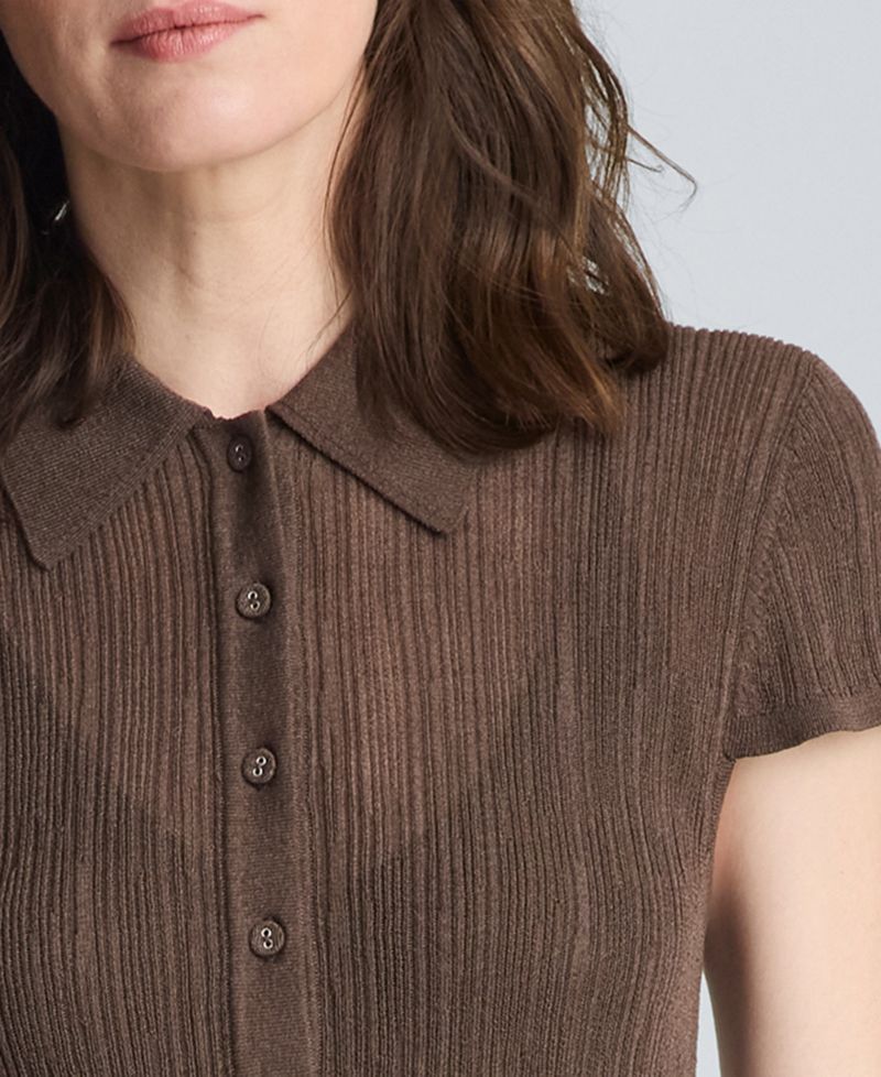 Women's Variegated Ribbed Collared Neck Polo Sweater Dress