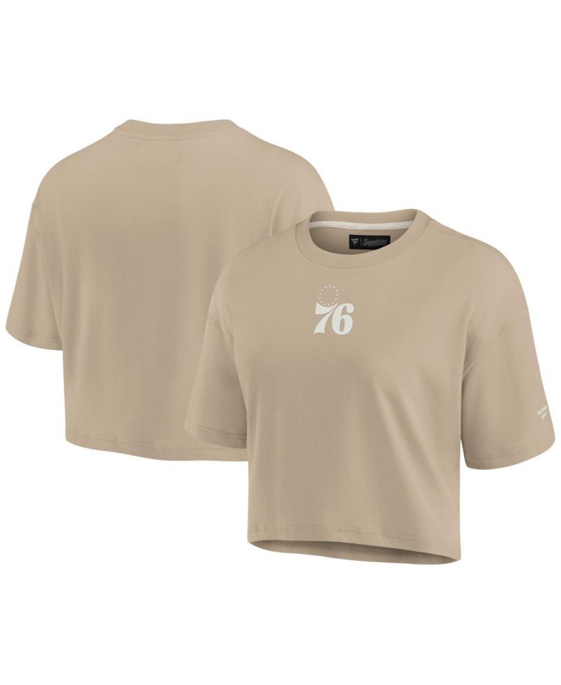 Women's Khaki Philadelphia 76ers Elements Super Soft Boxy Cropped T-Shirt