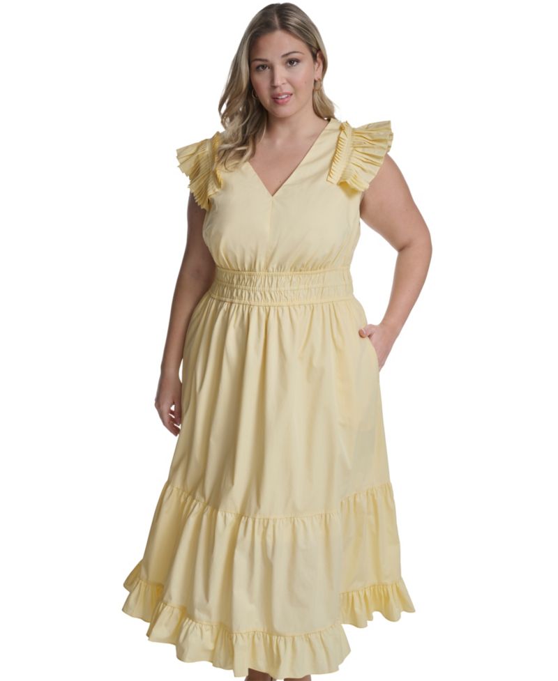 Plus Size Flutter-Sleeve Tiered Maxi Dress