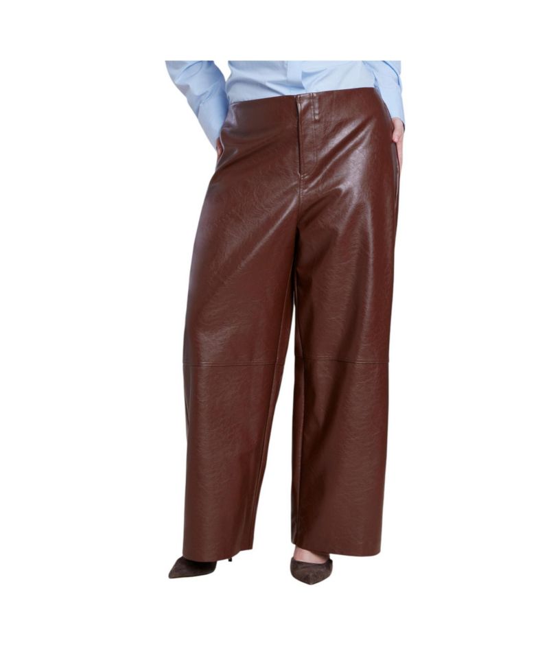 Women's Adjustable Waist Faux Leather Wide-Leg Pant
