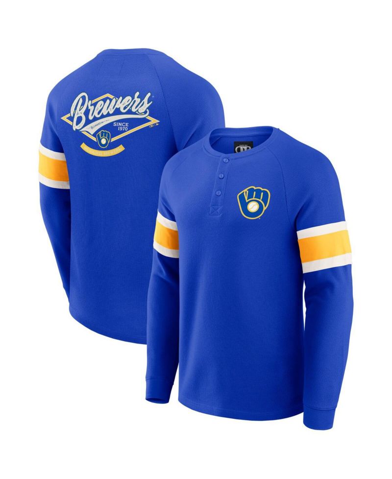 Men's Darius Rucker Collection by Fanatics Royal Milwaukee Brewers Waffle-Knit Raglan Long Sleeve Henley T-Shirt