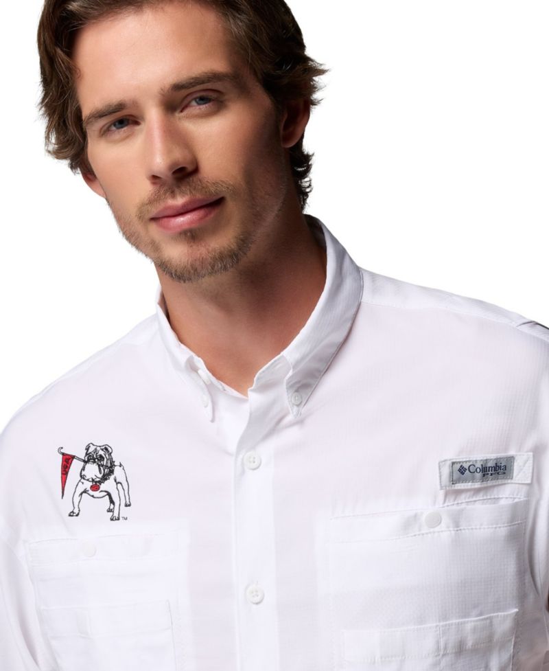 Men's White Georgia Bulldogs Tamiami Omni-Shade Button-Down Shirt