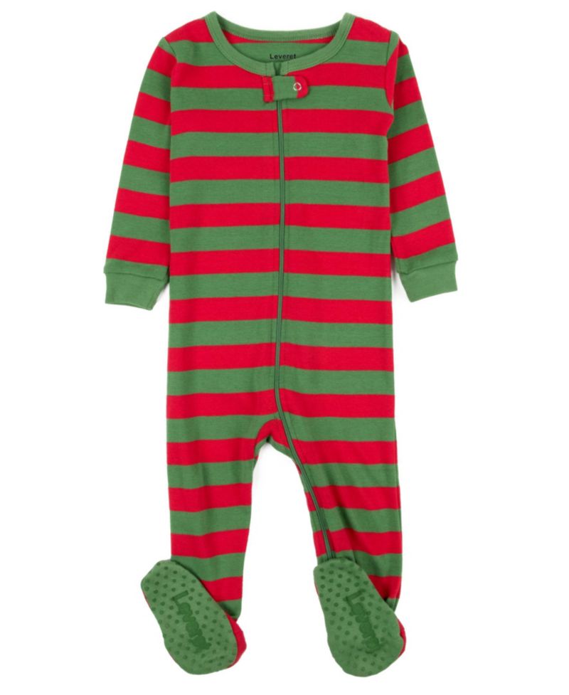 Toddler Footed Cotton Striped Holiday Pajamas