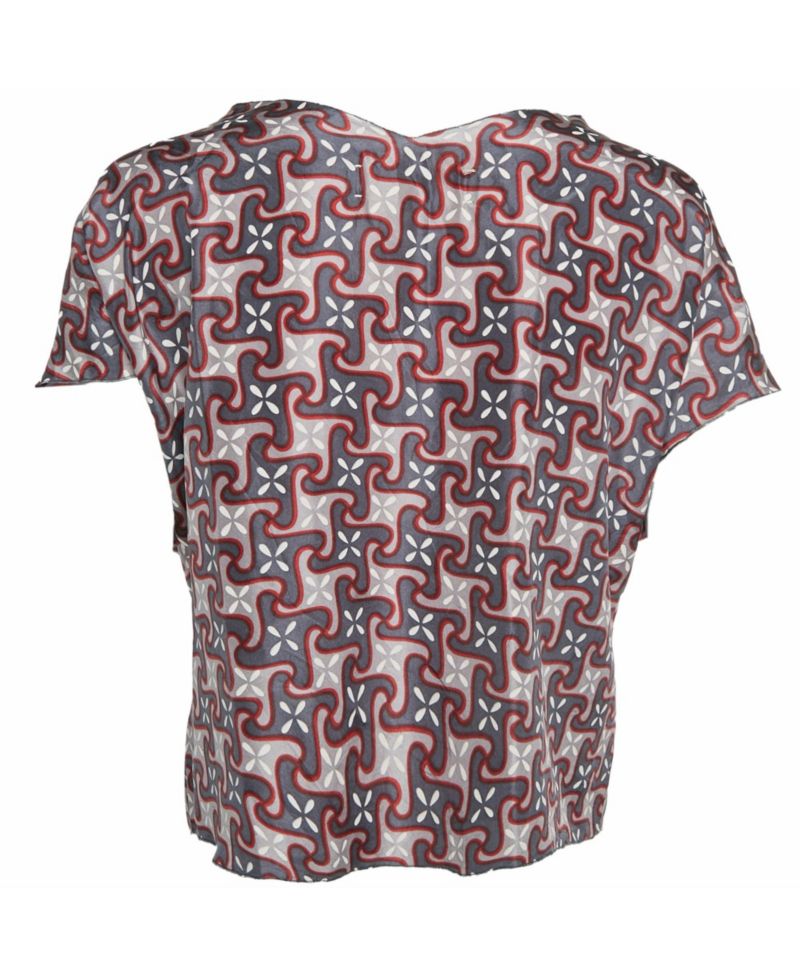 Women's Geometric Print Silk Draped Blouse