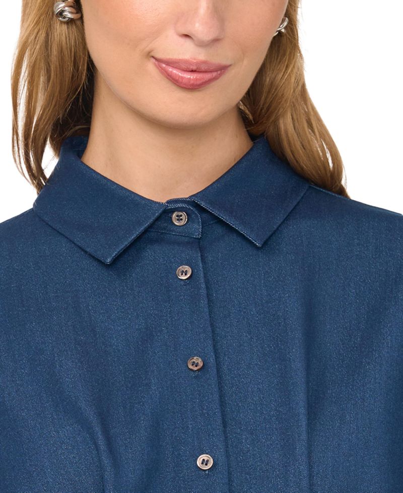 Women's Point-Collar Dolman-Sleeves Pleated-Waist Blouse