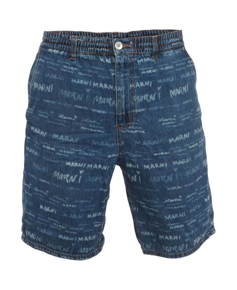 Men's Logo Print Denim Drawstring Shorts