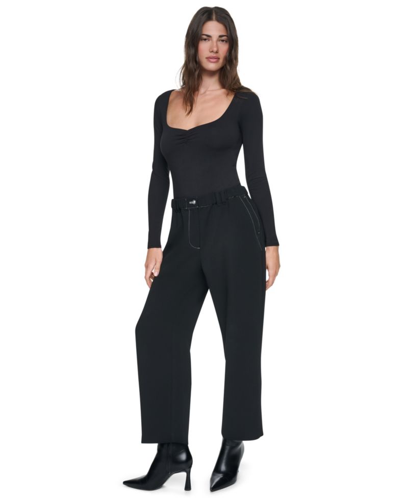 Women's High-Rise Contrast-Stitching Tab-Pocket Pants