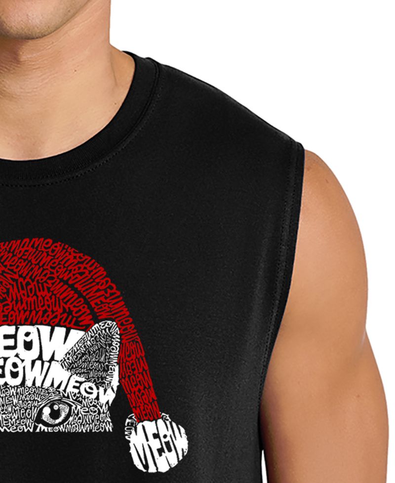 Men's Peeking Cat With A Santa Hat Graphic Tank Top