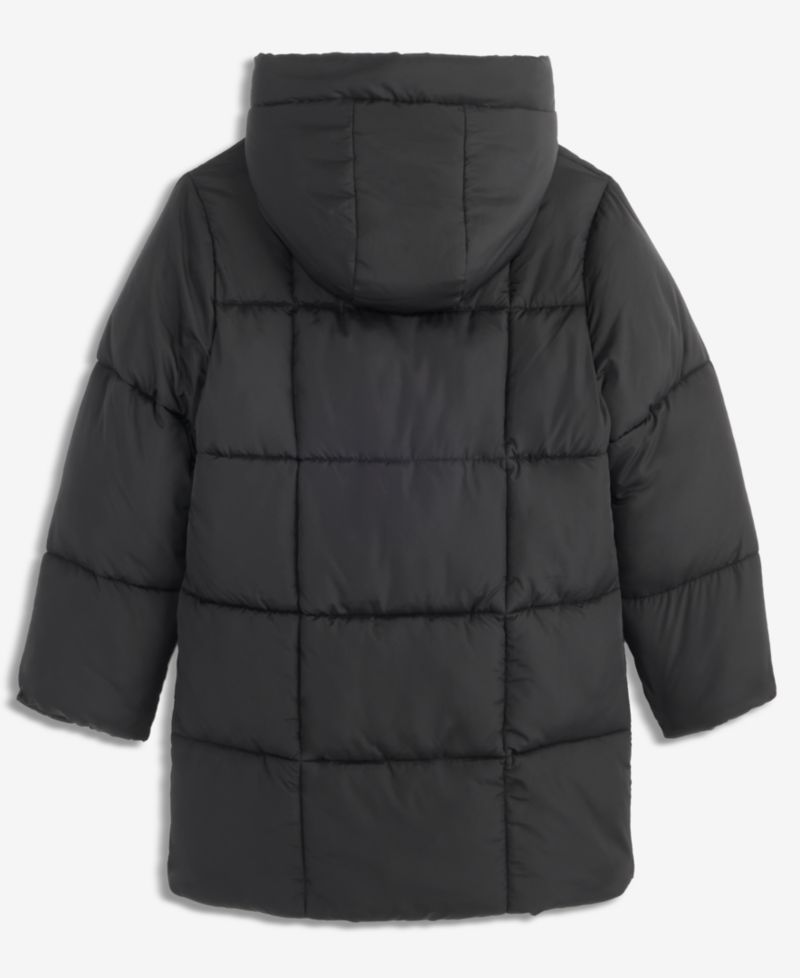 Girls' XS-XL Box Quilt Hooded Stadium Jacket With Scarf