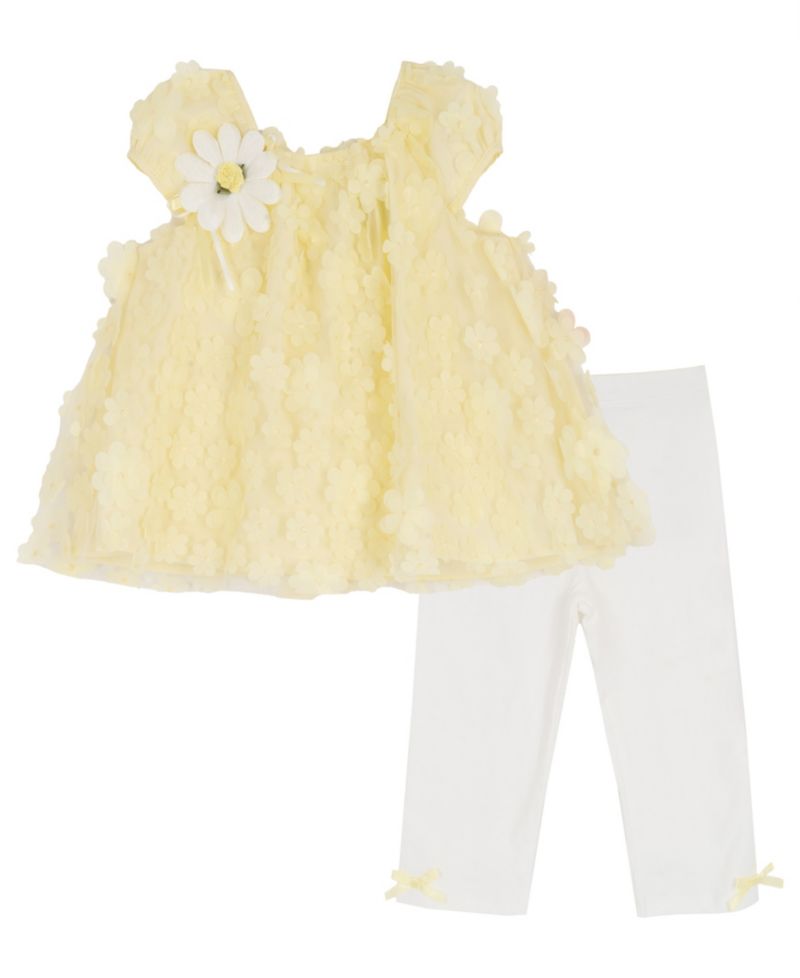 Baby Girls' 3D Flower Sequin Top and Knit Leggings, 2-Piece Set