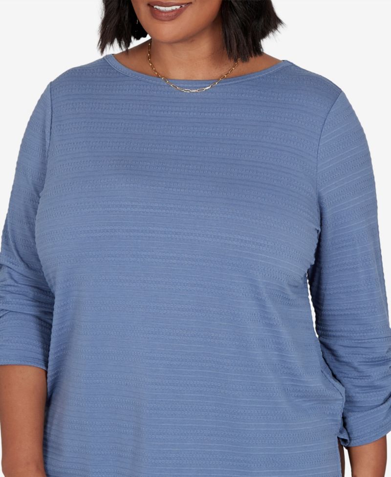 Plus Size Ottoman Boat Neck 3/4-Sleeve Top