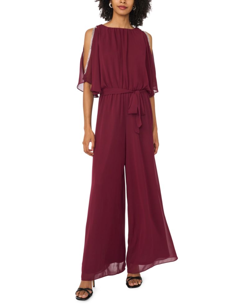 Women's Belted Blouson Boat Neck Jumpsuit