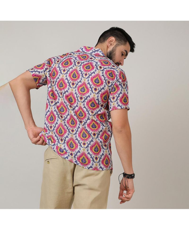 Men's Crimson Red & Ivory White Ethnic Shirt