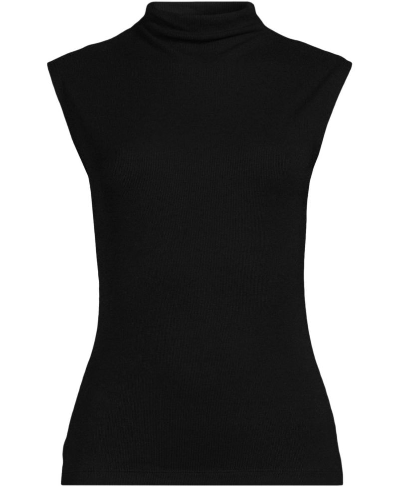 Women's Cap Sleeve Drapey Rib Fitted Funnel Neck Tank
