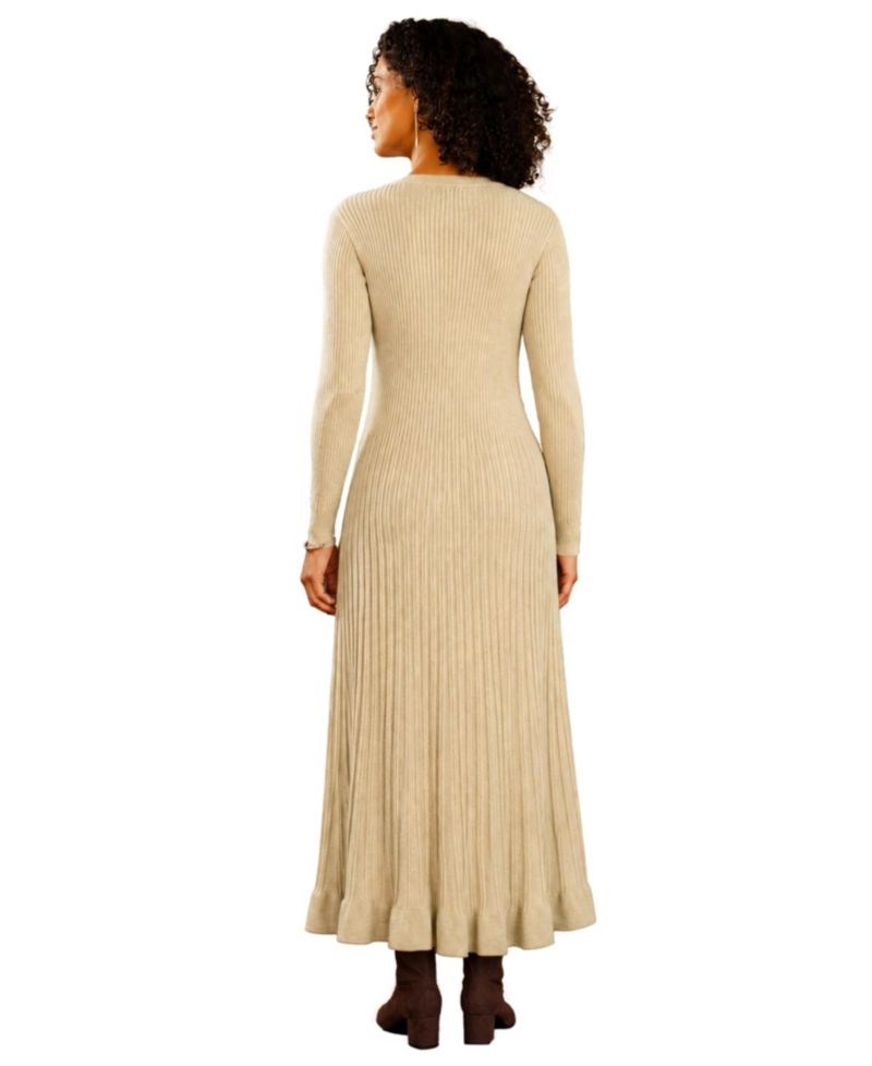 Women's Button-Front Knitted Ribbed Dress