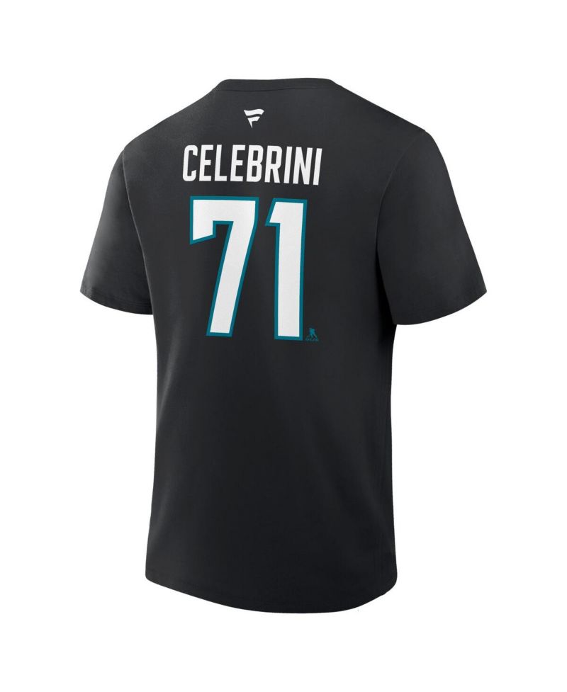 Men's Macklin Celebrini Black San Jose Sharks Authentic Stack Name and Number T-Shirt