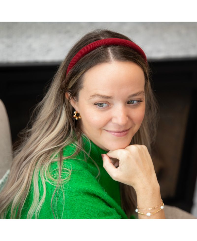 Padded Thin Velvet Headband - Crimson Red