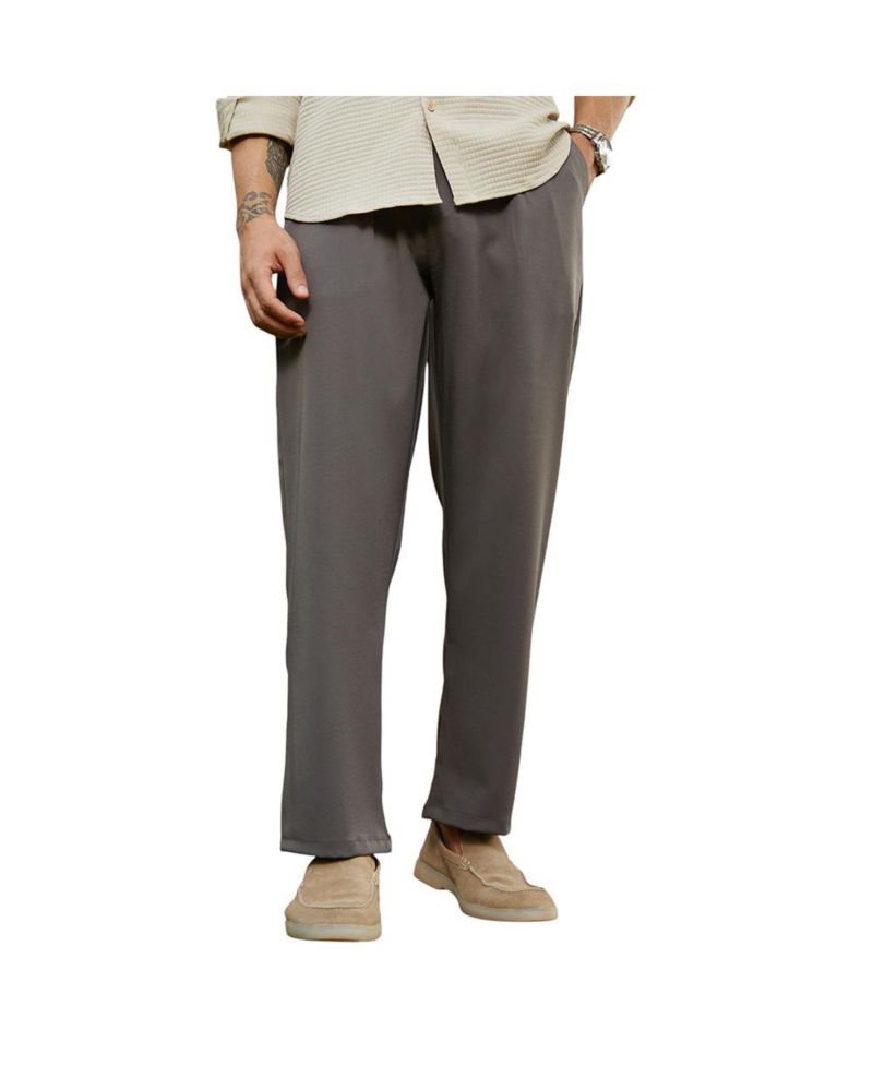 Men's Charcoal Black Straight Pleated Trousers