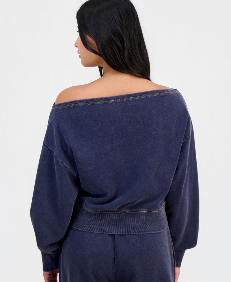 Petite Faux-Denim French Terry Off-The-Shoulder Top