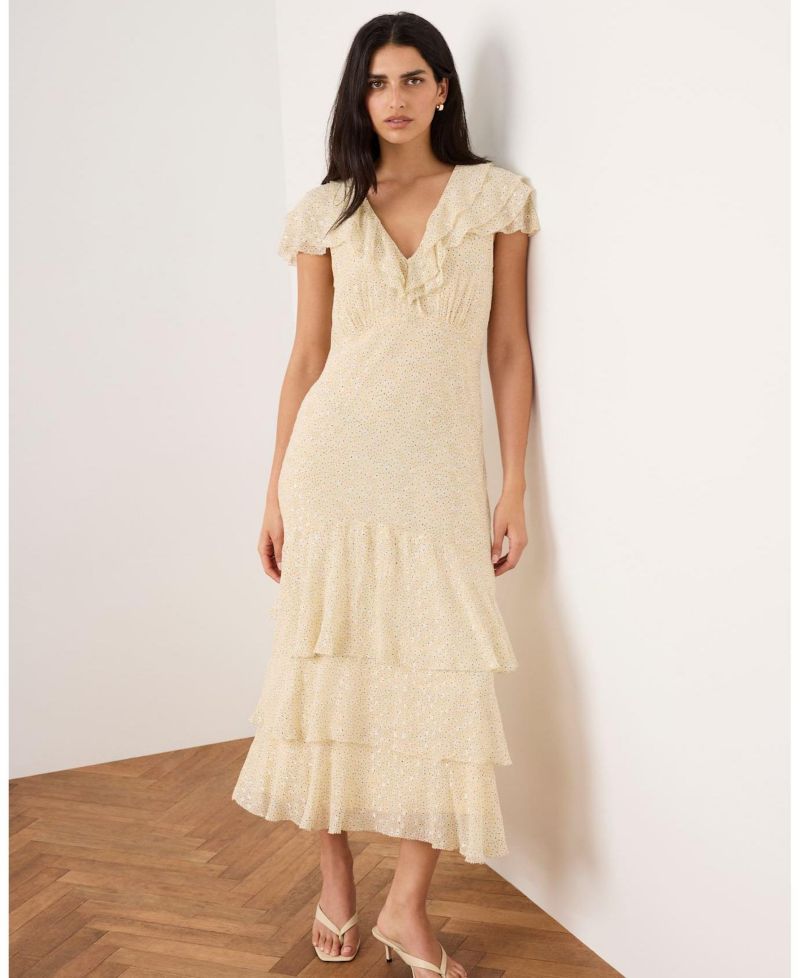 Women's Tiered Ruffle V-Neck Midi Dress