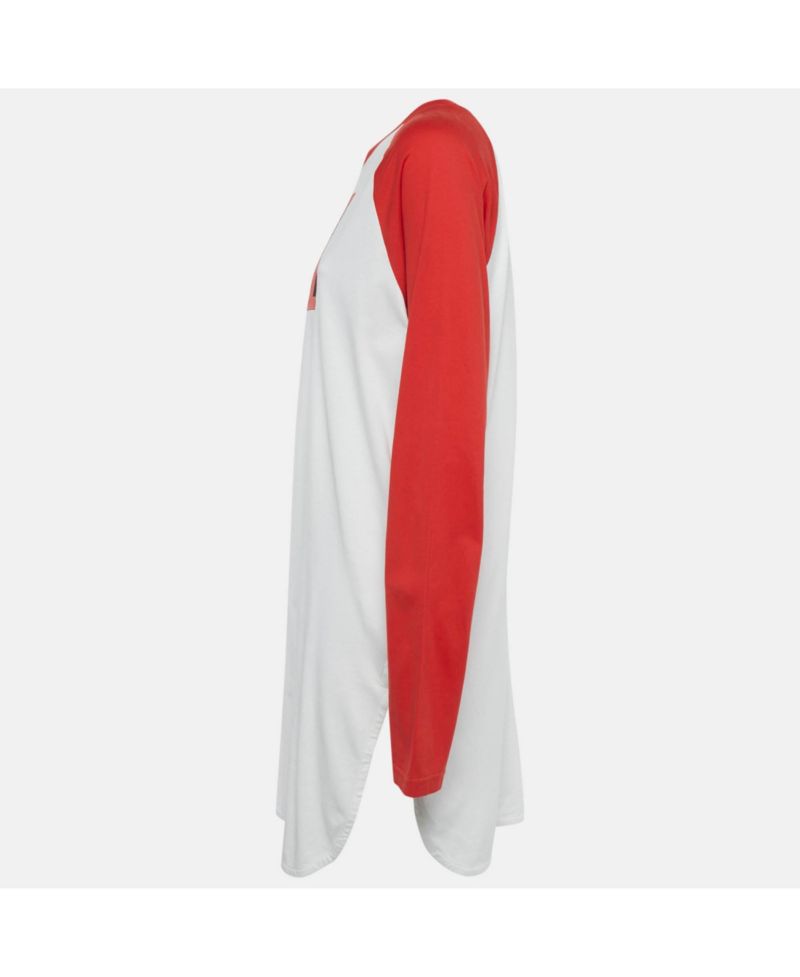 Women's White Printed Cotton Color-Block Raglan Sleeve T-Shirt Dress
