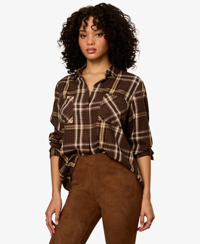 Women's Long-Sleeve Plaid Button-Up Shirt