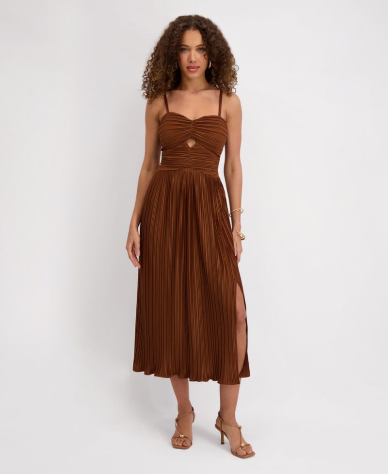 Women's Pleated Woven Sleeveless Midi Dress