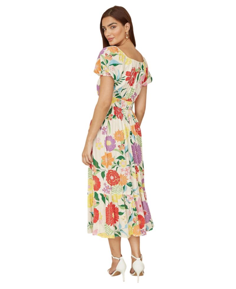 Women's Short Sleeve Square Neck Midi Dress