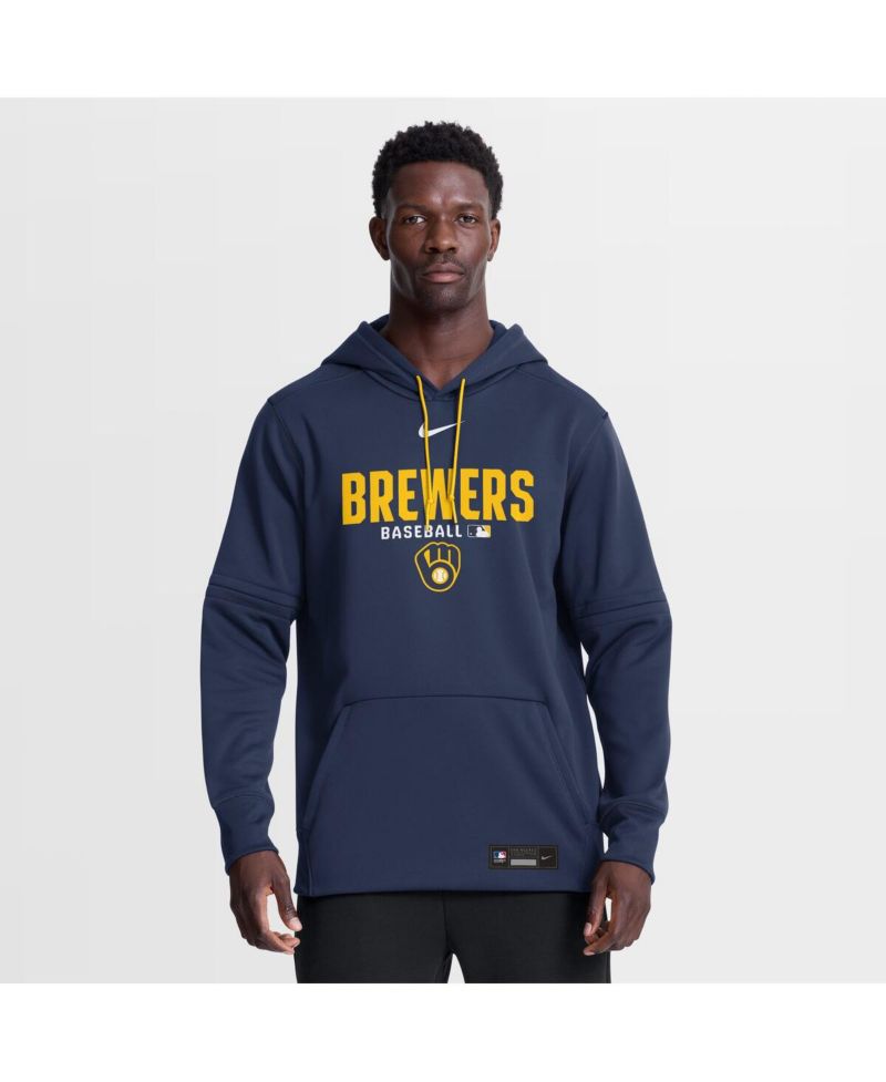 Men's Navy Milwaukee Brewers Authentic Collection Therma-FIT Hoodie