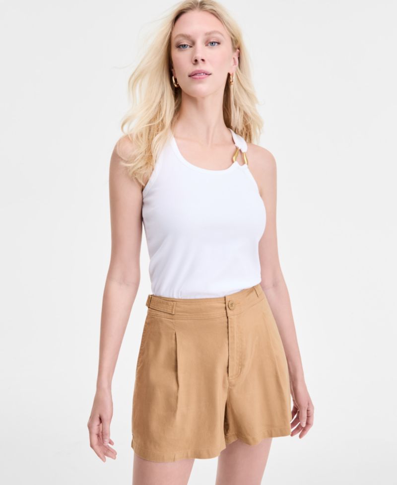 Women's Rib Knit Hardware-Trim Tank Top