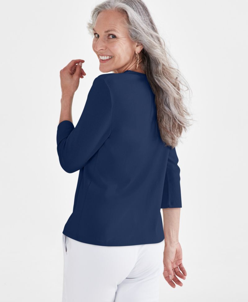 Petite V-Neck 3/4-Sleeve T-Shirt