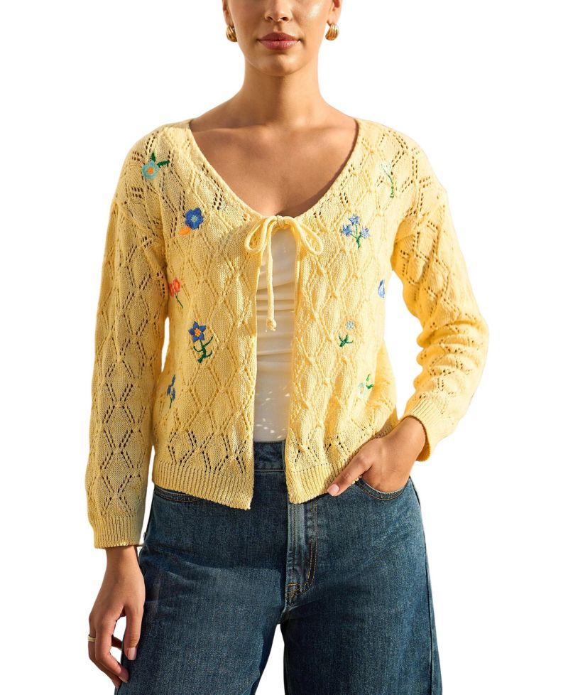 Women's Embroidered Pointelle Cardigan