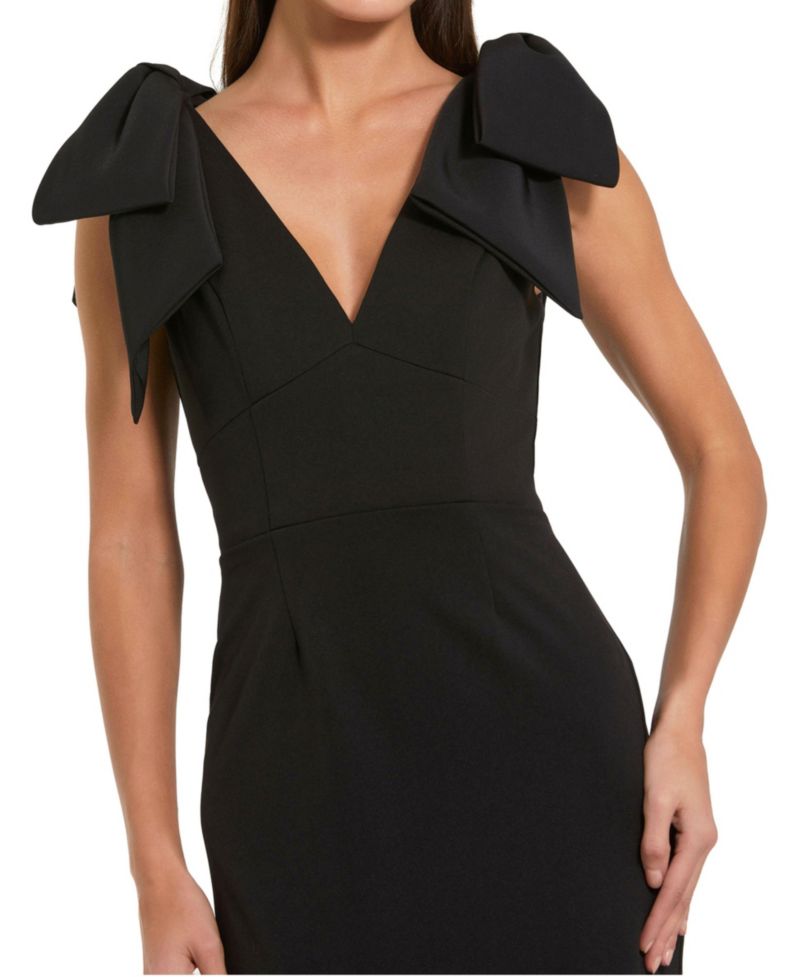 Petite Statement Bow Shoulder Crepe Midi Dress