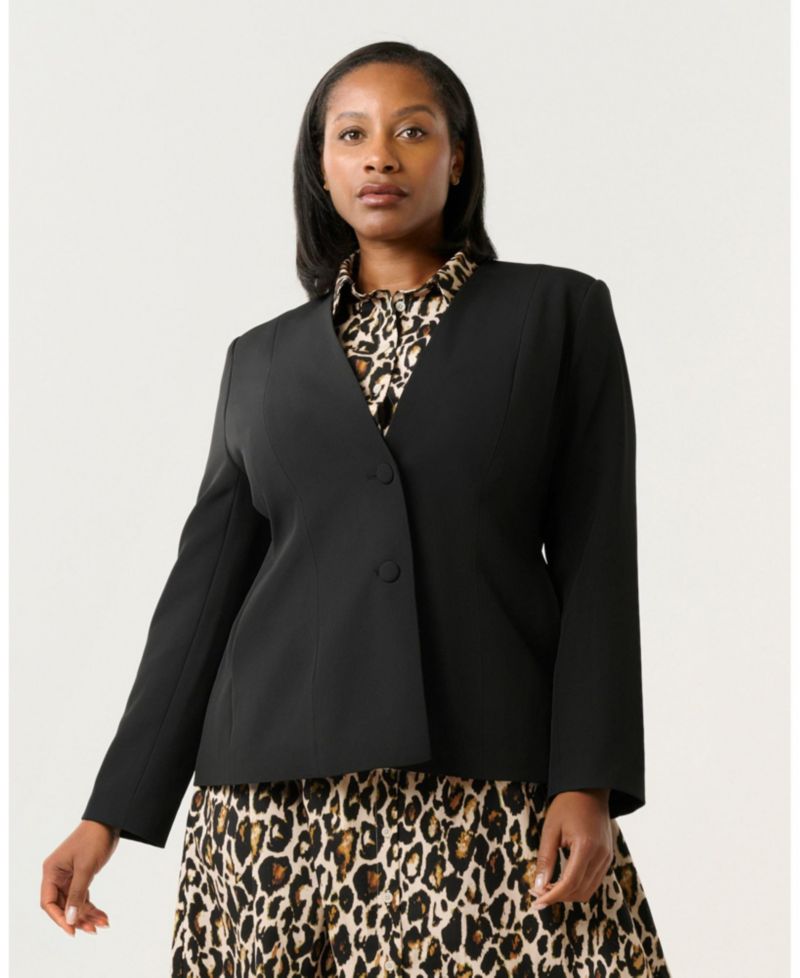 Women's Jenna V-Neck Collarless Button-Front Tailored Jacket