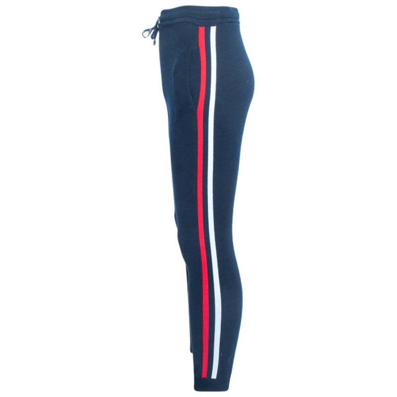 Men's Navy Blue Cotton Side Stripe Detail Drawstring Yoga Pants