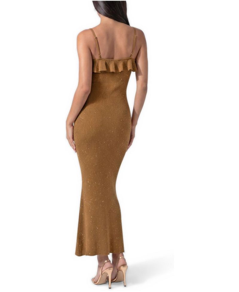 Women's Sequin Crochet Ruffle Neck Gown