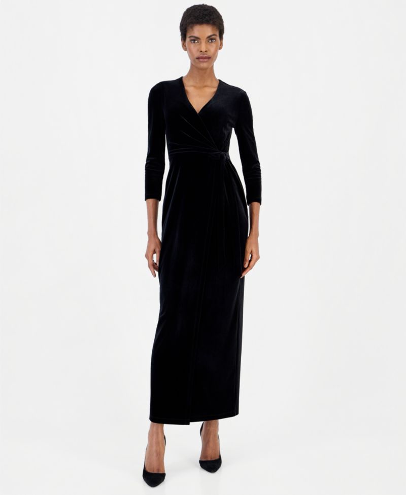 Women's Faux-Wrap Maxi Velvet Gown