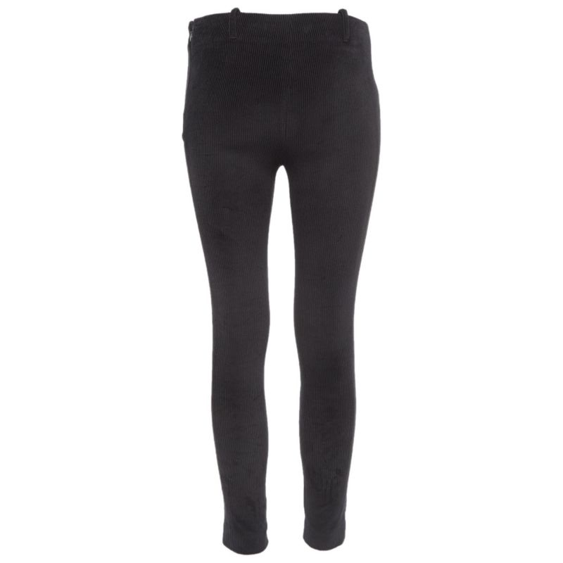 Women's Black Textured Corduroy Slim Fit Trousers
