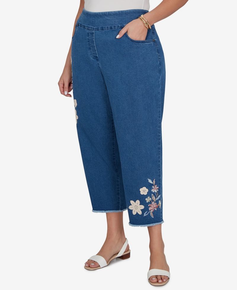 Plus Size Camden Market Floral Crochet Applique Ankle Jeans