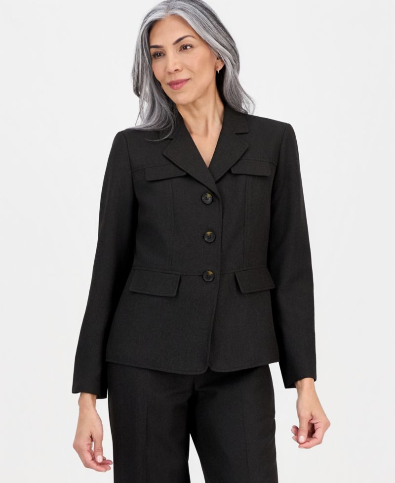 Women's Notch-Lapel Button-Front 2 Piece Pantsuit, Regular & Petites