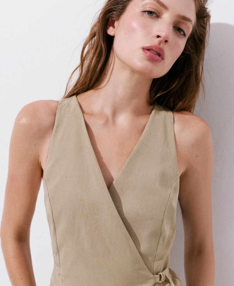 Women's Crossover V-Neck Wide-Leg Sleeveless Jumpsuit