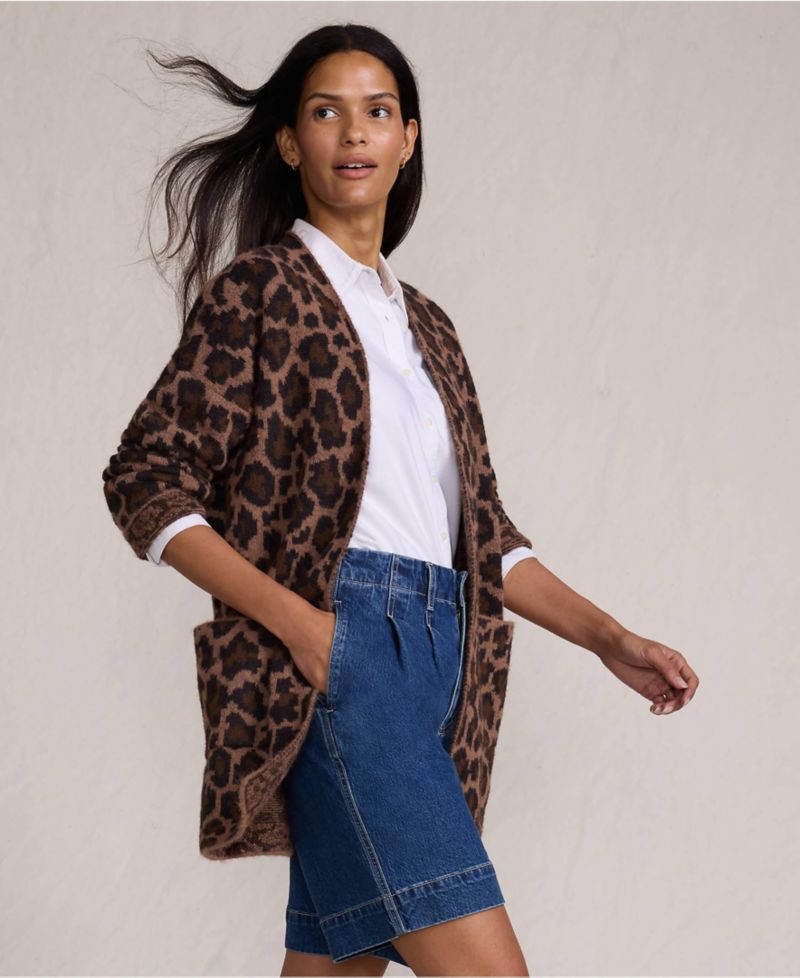 Women's Fuzzy Jacquard Cardigan Jacket Sweater