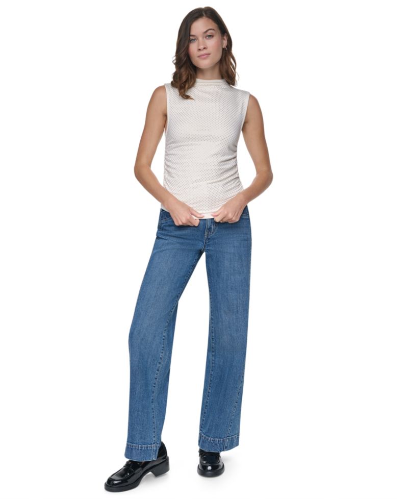 Women's High-Neck Sleeveless Ruched Tank Top