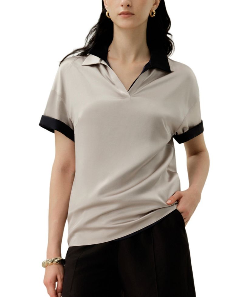 Women's Washable Silk Charmeuse Polo Top