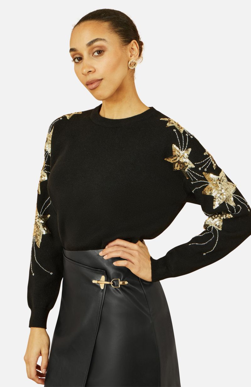Women's Sequin Star Detail Relaxed Fit Sweater