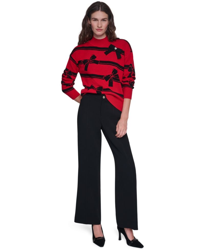 Women's Striped Mock Neck Bow Sweater